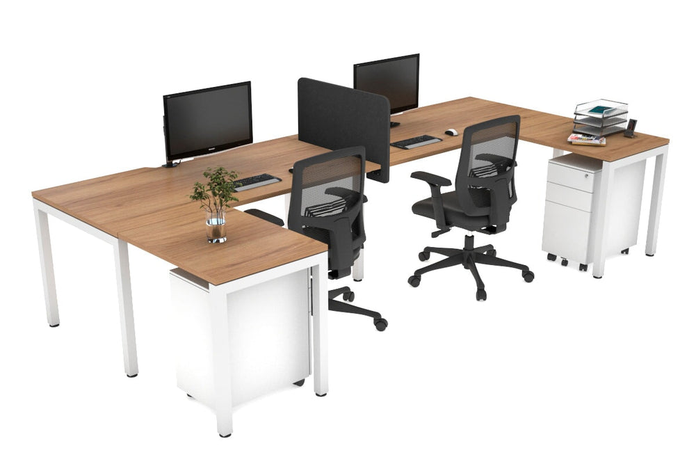 Quadro Square Legs 2 Person Corner Workstation - U Configuration - White Frame [1800L x 1800W with Cable Scallop]-salvage oak none biscuit panel