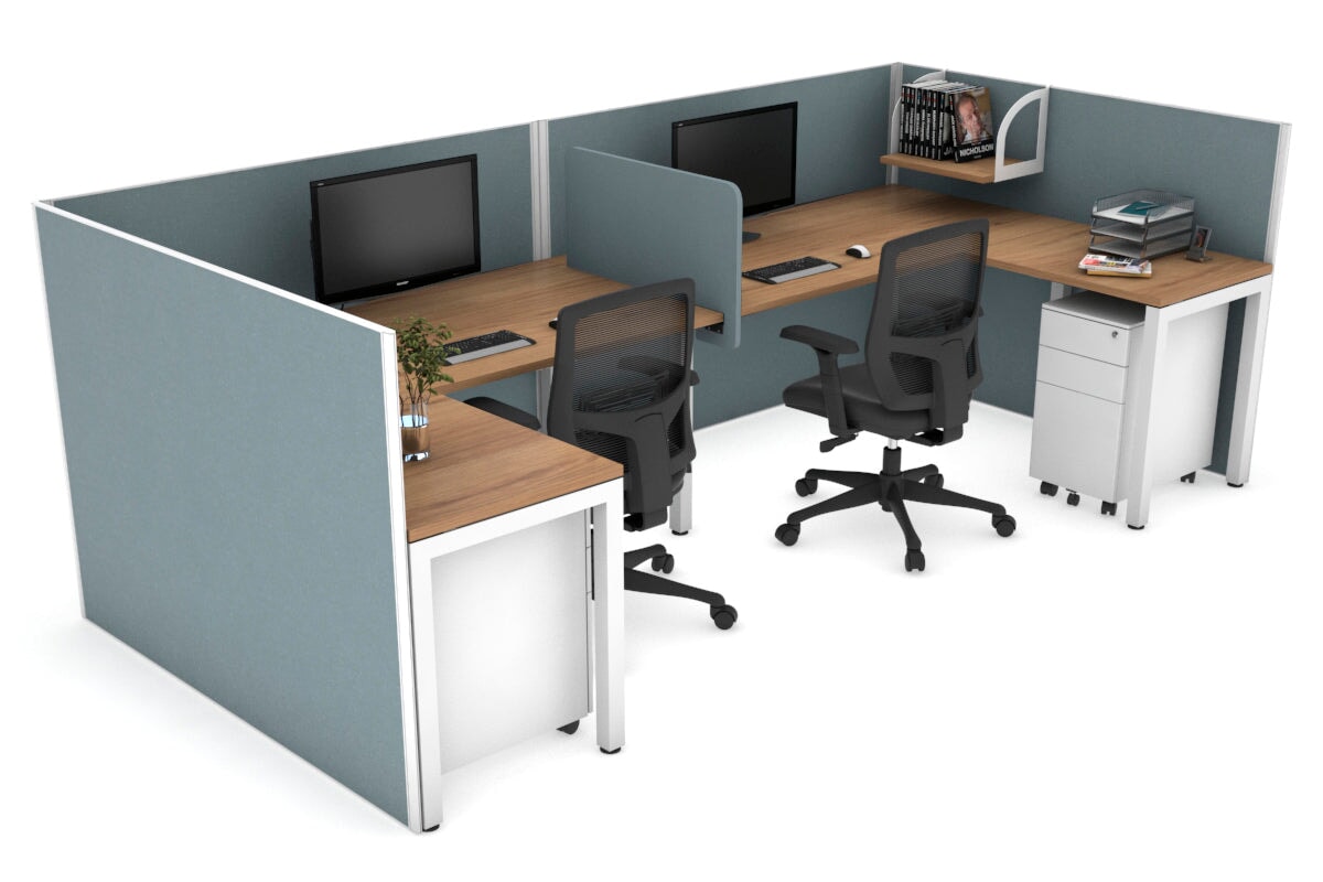 Quadro Square Leg 2 Person Corner Workstations - U Configuration - White Frame [1800L x 1800W with Cable Scallop] Jasonl salvage oak cool grey biscuit panel