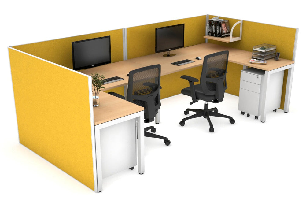 Quadro Square Legs 2 Person Corner Workstation - U Configuration - White Frame [1800L x 1800W with Cable Scallop]-maple mustard yellow none