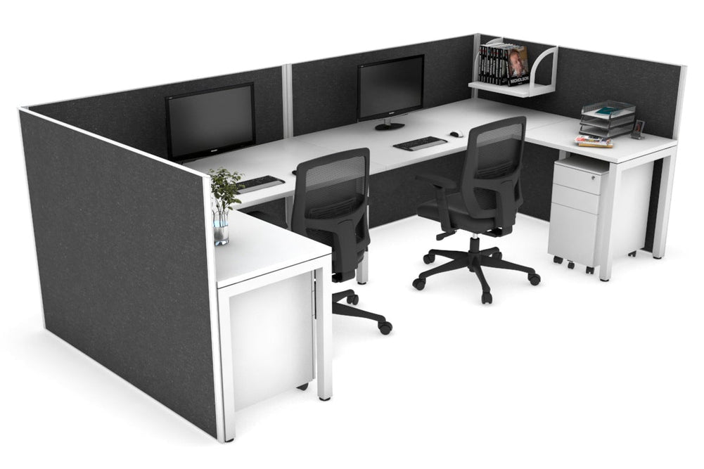 Quadro Square Legs 2 Person Corner Workstation - U Configuration - White Frame [1800L x 1800W with Cable Scallop]-white moody charcoal none