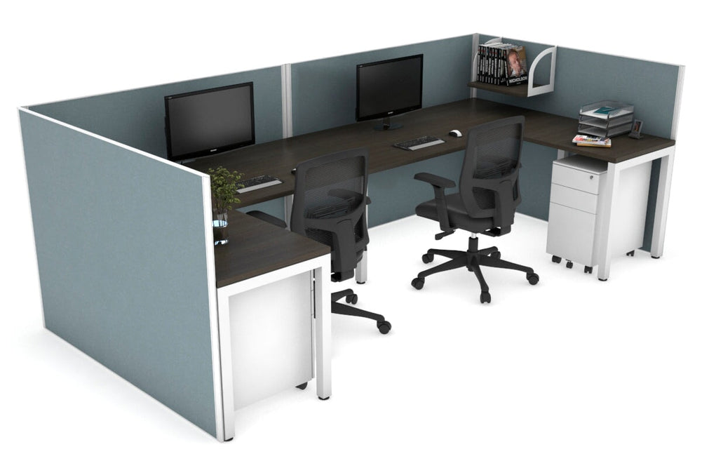 Quadro Square Legs 2 Person Corner Workstation - U Configuration - White Frame [1800L x 1800W with Cable Scallop]-dark oak cool grey none