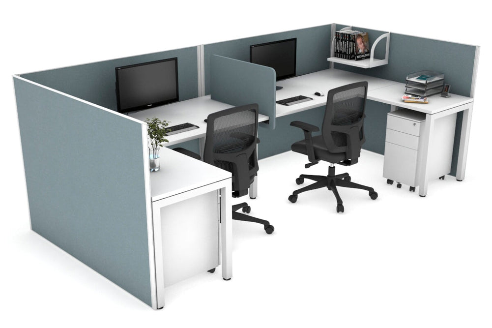 Quadro Square Legs 2 Person Corner Workstation - U Configuration - White Frame [1800L x 1800W with Cable Scallop]-white cool grey biscuit panel