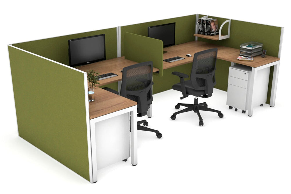 Quadro Square Legs 2 Person Corner Workstation - U Configuration - White Frame [1800L x 1800W with Cable Scallop]-salvage oak green moss biscuit panel