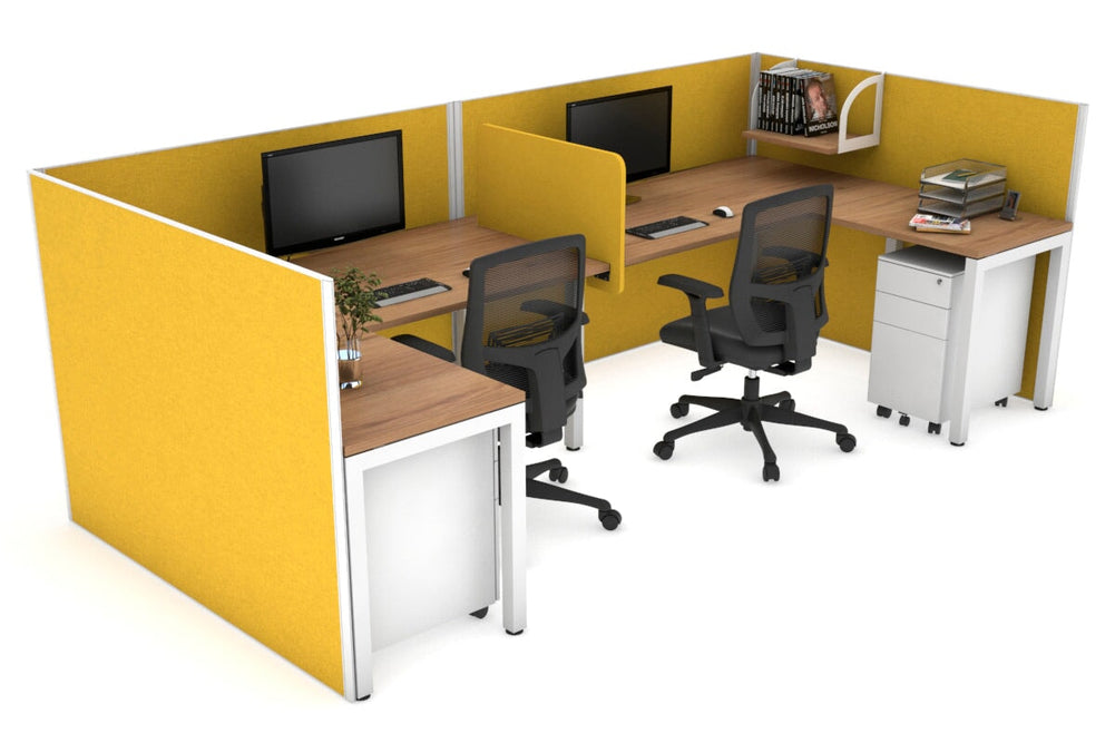 Quadro Square Legs 2 Person Corner Workstation - U Configuration - White Frame [1800L x 1800W with Cable Scallop]-salvage oak mustard yellow biscuit panel