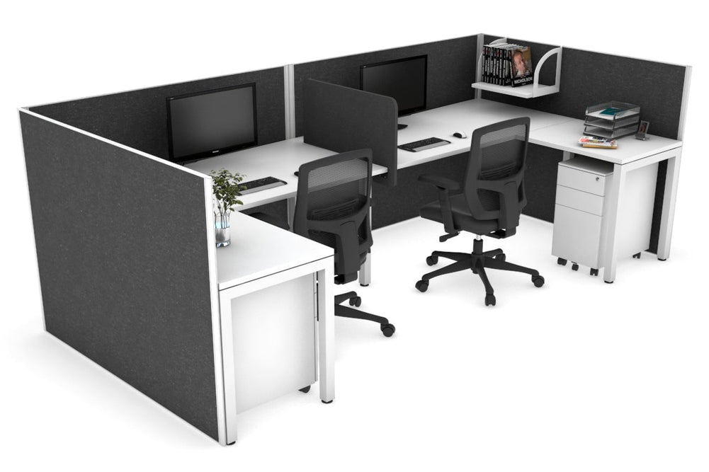 Quadro Square Legs 2 Person Corner Workstation - U Configuration - White Frame [1800L x 1800W with Cable Scallop]-white moody charcoal biscuit panel