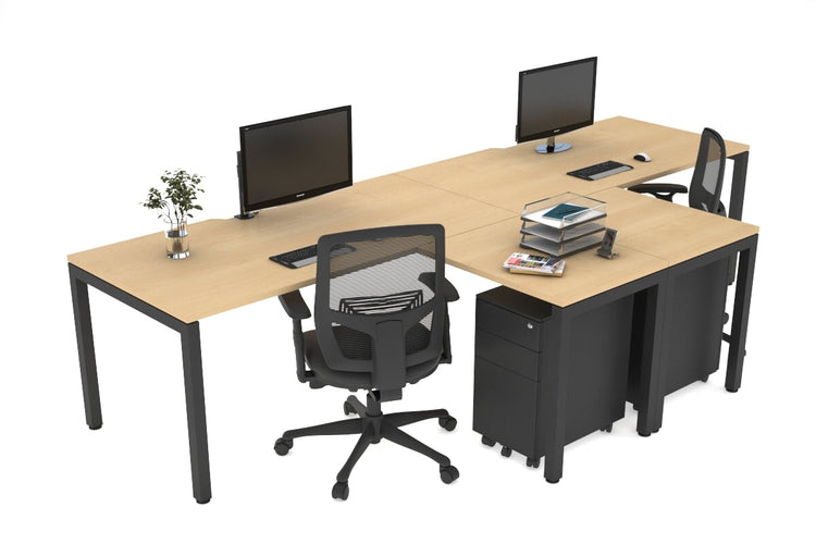 Quadro Square Leg 2 Person Corner Workstations - T Configuration [1400L x 1800W with Cable Scallop] Jasonl black leg maple none