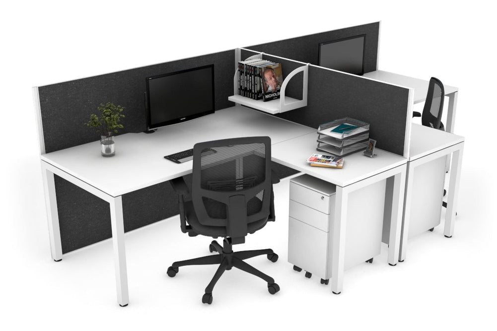 Quadro Square Legs 2 Person Corner Workstation - T Configuration [1400L x 1800W with Cable Scallop]-white leg white moody charcoal
