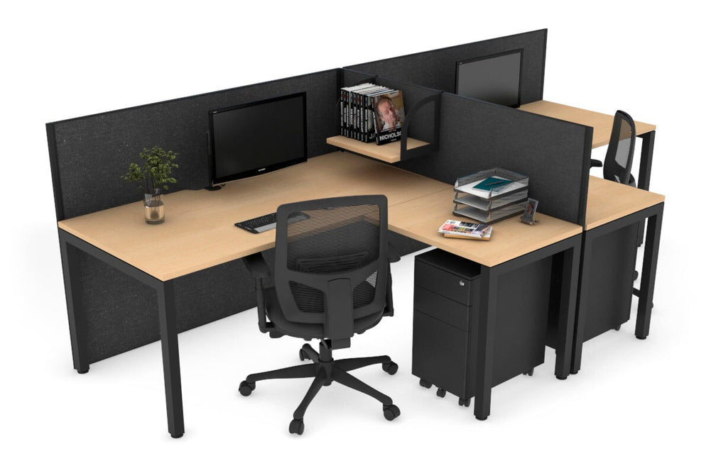 Quadro Square Legs 2 Person Corner Workstation - T Configuration [1400L x 1800W with Cable Scallop]-black leg dark oak moody charcoal