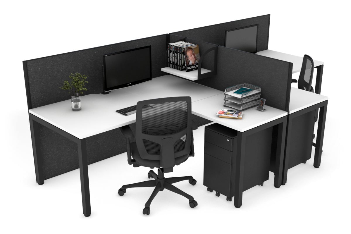 Quadro Square Leg 2 Person Corner Workstations - T Configuration [1400L x 1800W with Cable Scallop] Jasonl black leg white moody charcoal