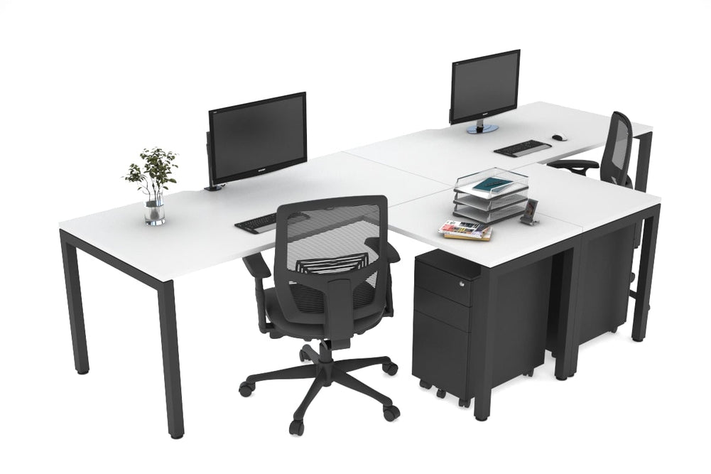 Quadro Square Legs 2 Person Corner Workstation - T Configuration [1400L x 1800W with Cable Scallop]-black leg white none