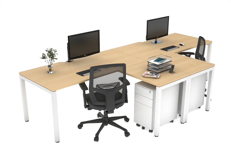 Quadro Square Leg 2 Person Corner Workstations - T Configuration [1400L x 1800W with Cable Scallop] Jasonl white leg maple none