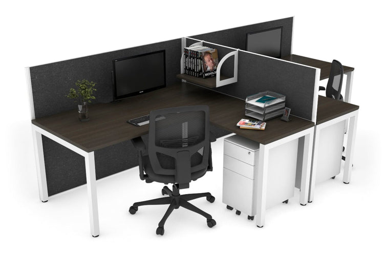 Quadro Square Leg 2 Person Corner Workstations - T Configuration [1400L x 1800W with Cable Scallop] Jasonl white leg dark oak moody charcoal