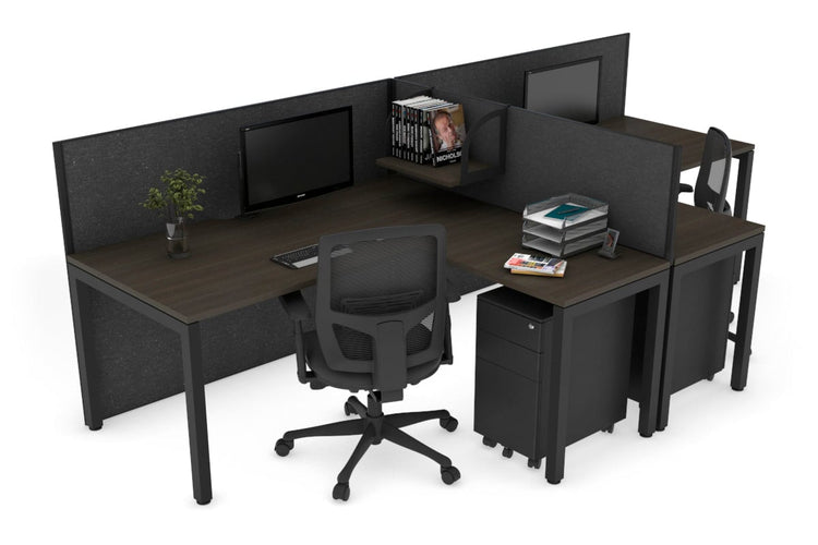 Quadro Square Leg 2 Person Corner Workstations - T Configuration [1400L x 1800W with Cable Scallop] Jasonl black leg dark oak moody charcoal