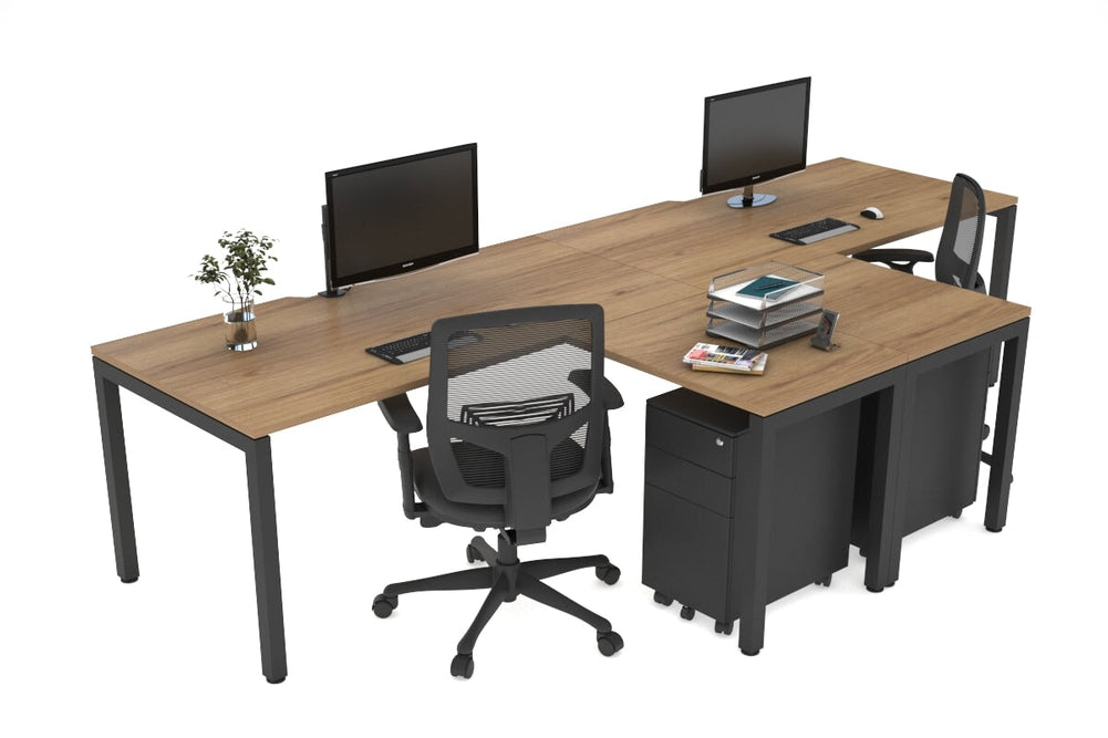 Quadro Square Legs 2 Person Corner Workstation - T Configuration [1600L x 1800W with Cable Scallop]-black leg dark oak moody charcoal