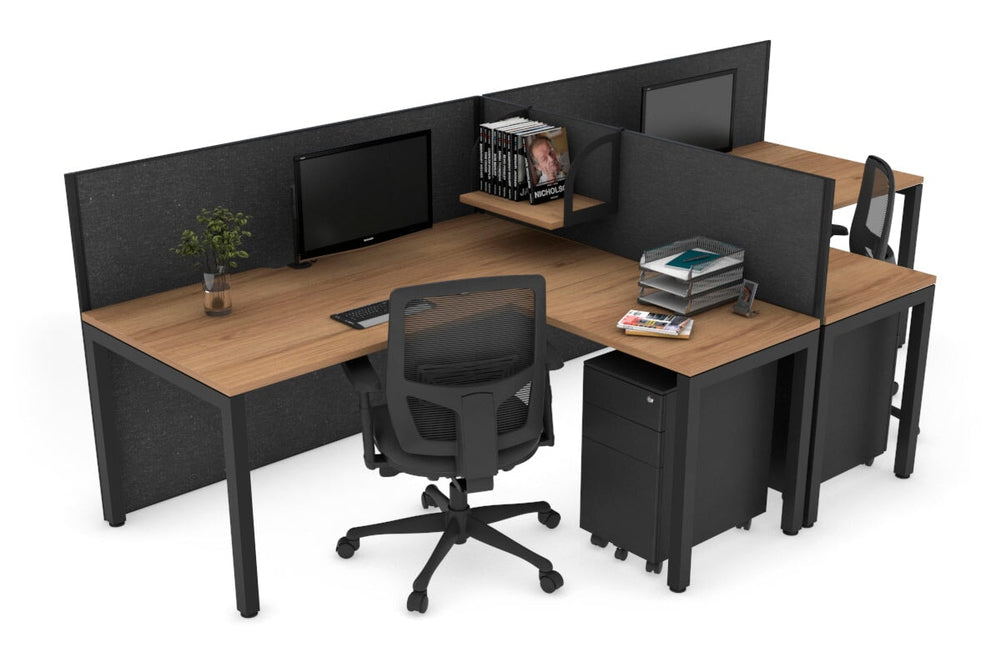 Quadro Square Legs 2 Person Corner Workstation - T Configuration [1600L x 1800W with Cable Scallop]-black leg dark oak moody charcoal