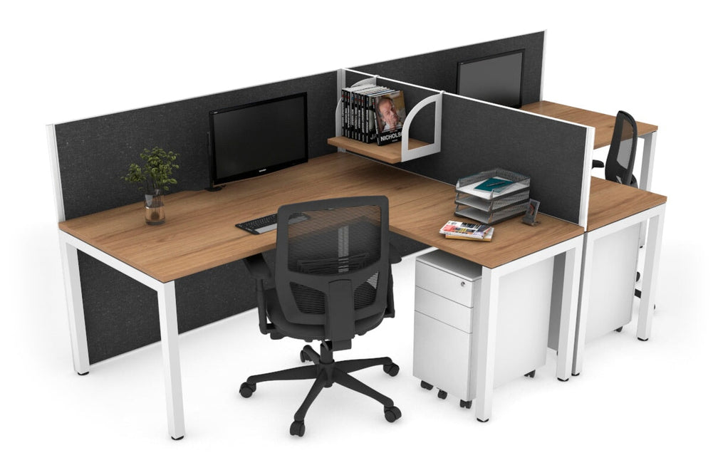 Quadro Square Legs 2 Person Corner Workstation - T Configuration [1600L x 1800W with Cable Scallop]-white leg salvage oak moody charcoal