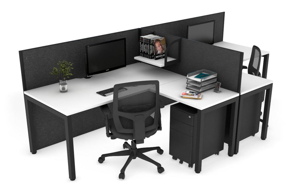 Quadro Square Legs 2 Person Corner Workstation - T Configuration [1600L x 1800W with Cable Scallop]-black leg dark oak moody charcoal
