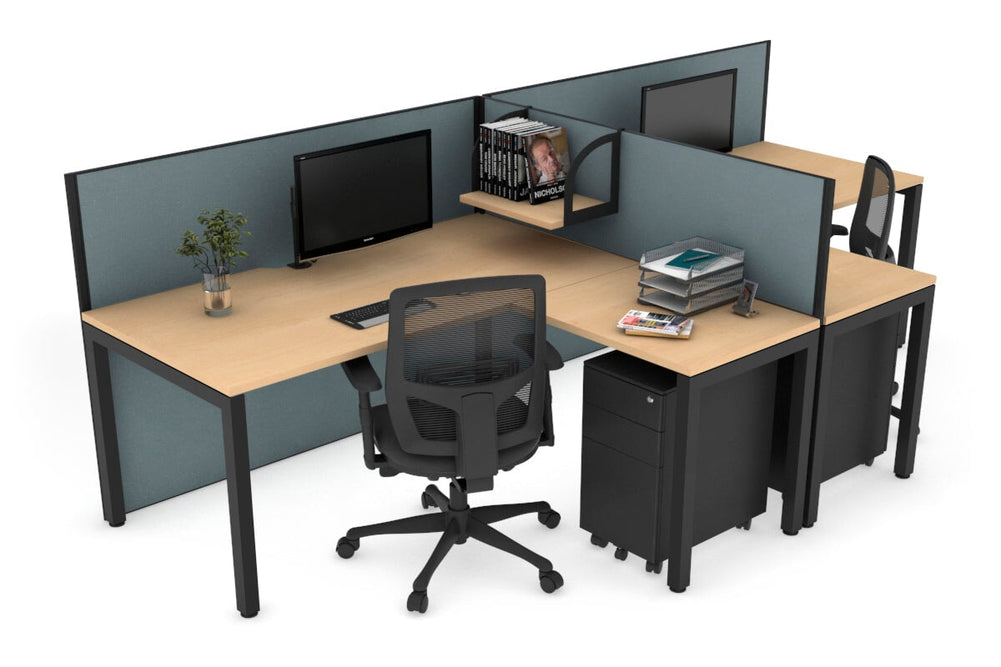 Quadro Square Legs 2 Person Corner Workstation - T Configuration [1600L x 1800W with Cable Scallop]-black leg dark oak moody charcoal