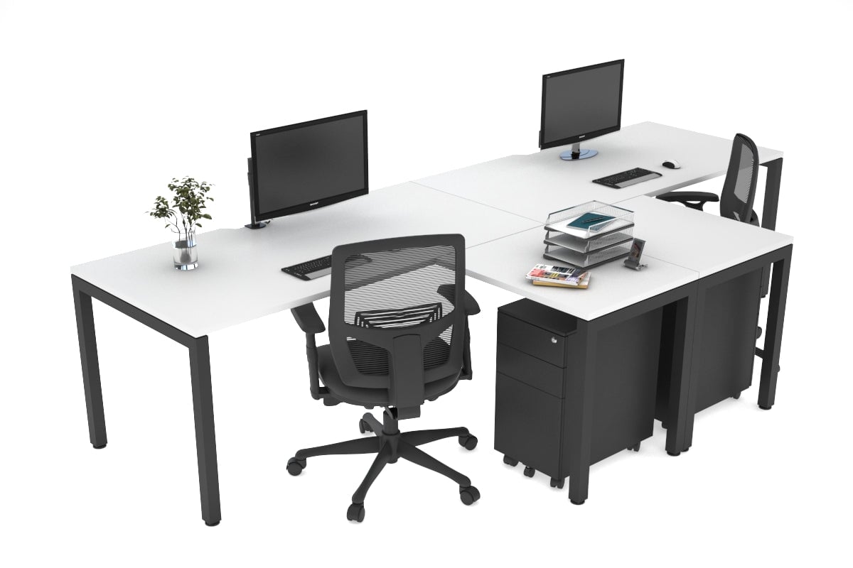 Quadro Square Leg 2 Person Corner Workstations - T Configuration [1800L x 1800W with Cable Scallop] Jasonl black leg white none