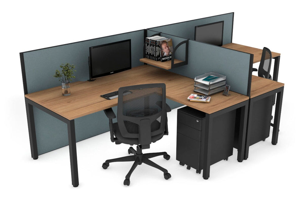 Quadro Square Legs 2 Person Corner Workstation - T Configuration [1800L x 1800W with Cable Scallop]-black leg dark oak moody charcoal