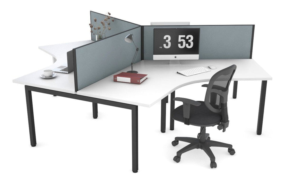 Quadro Square Legs 3 Person 120 Degree Office Workstation-black leg cool grey (500H x 1200W) 
