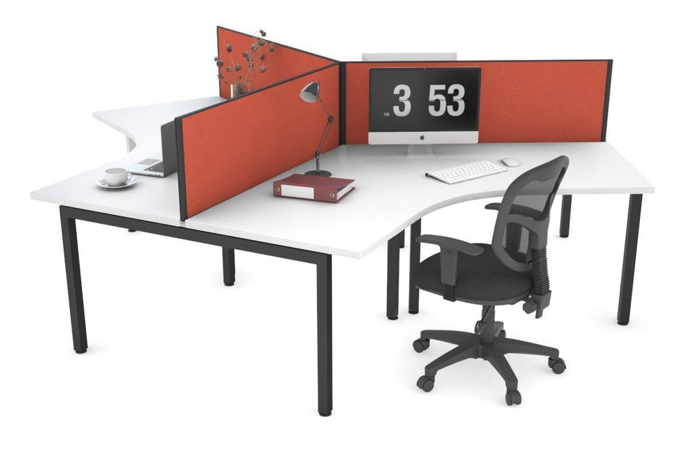 Quadro Square Legs 3 Person 120 Degree Office Workstation-black leg orange squash (500H x 1200W) 