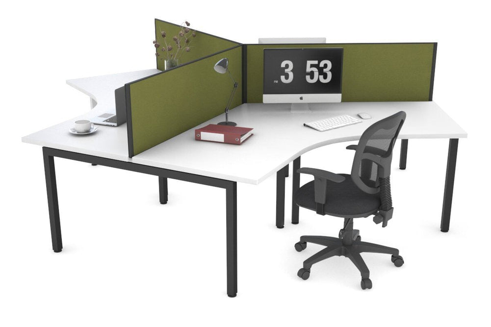 Quadro Square Legs 3 Person 120 Degree Office Workstation-black leg green moss (500H x 1200W) 