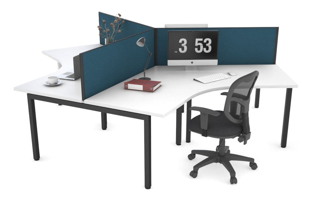 Quadro Square Legs 3 Person 120 Degree Office Workstation-black leg deep blue (500H x 1200W) 