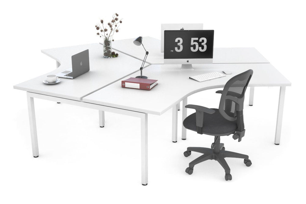 Quadro Square Legs 3 Person 120 Degree Office Workstation-white leg none 