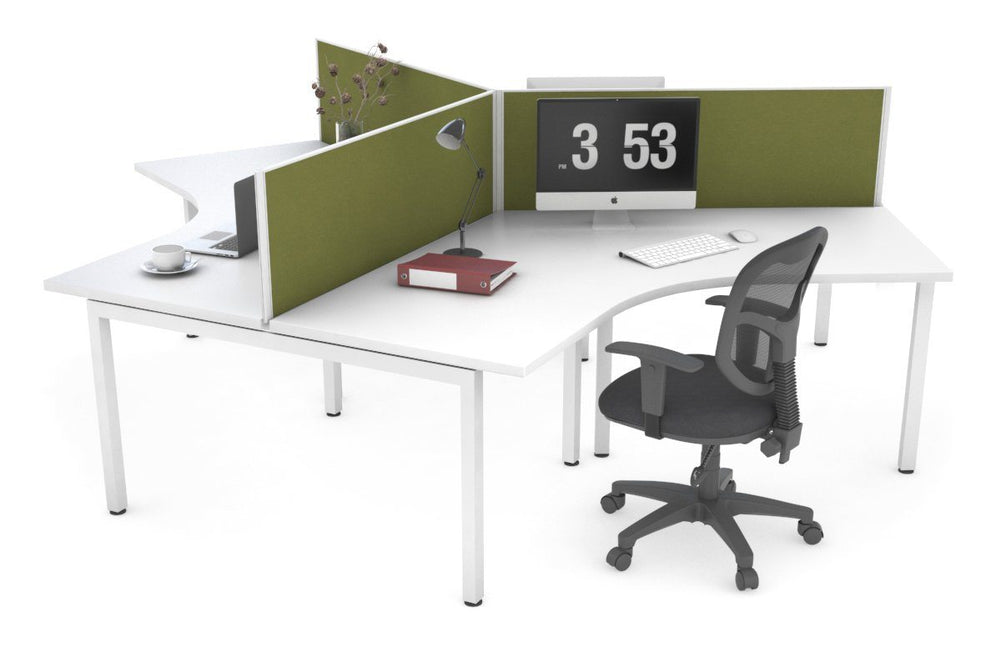 Quadro Square Legs 3 Person 120 Degree Office Workstation-white leg green moss (500H x 1200W) 