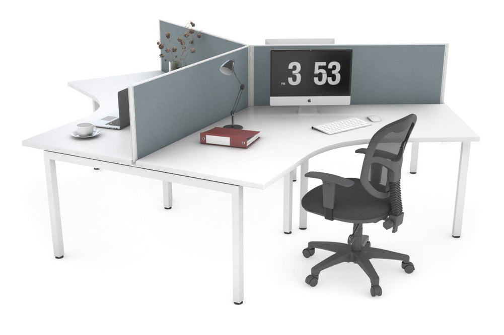 Quadro Square Legs 3 Person 120 Degree Office Workstation-white leg cool grey (500H x 1200W) 