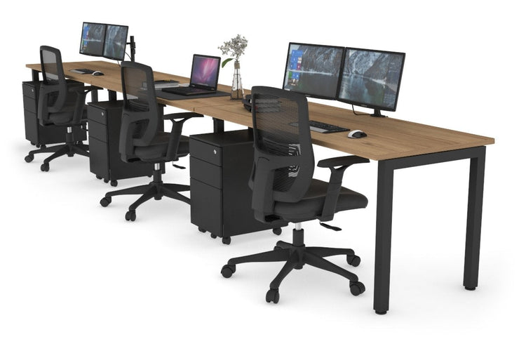 Quadro Square Leg 3 Person Run Office Workstations [1200L x 700W] Jasonl black leg salvage oak 