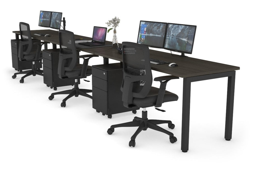 Quadro Square Legs 3 Person Run Office Workstation [1200L x 700W]-black leg dark oak 
