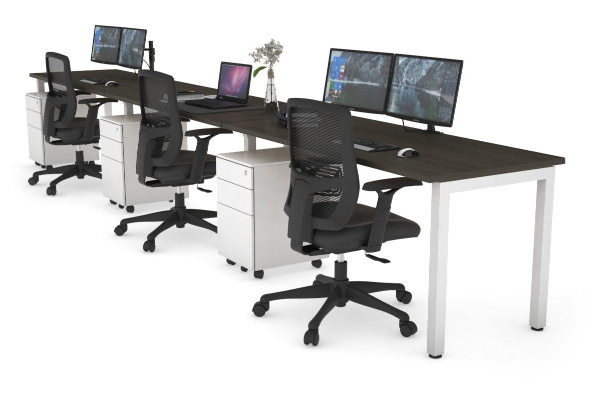 Quadro Square Leg 3 Person Run Office Workstations [1200L x 700W] Jasonl white leg dark oak 
