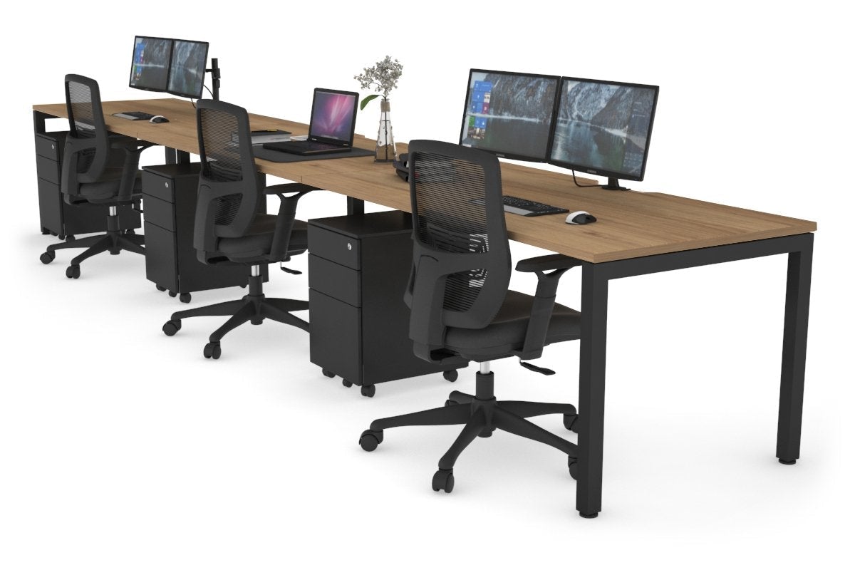 Quadro Square Leg 3 Person Run Office Workstations [1200L x 800W with Cable Scallop] Jasonl black leg salvage oak 