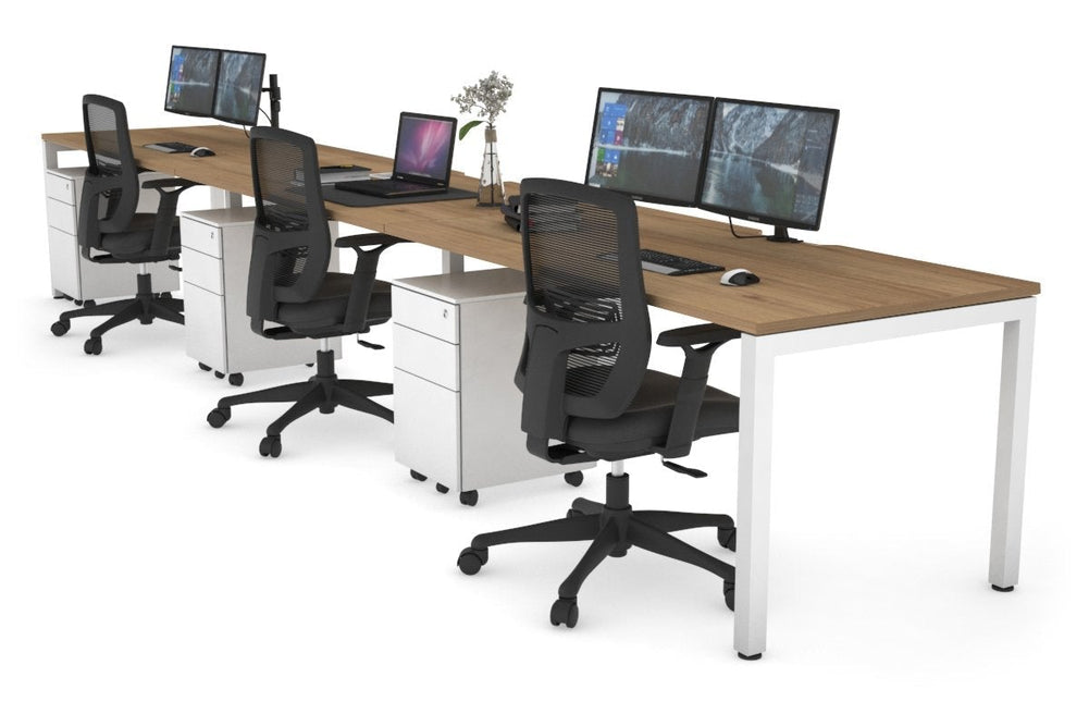 Quadro Square Legs 3 Person Run Office Workstation [1200L x 800W with Cable Scallop]-white leg salvage oak 