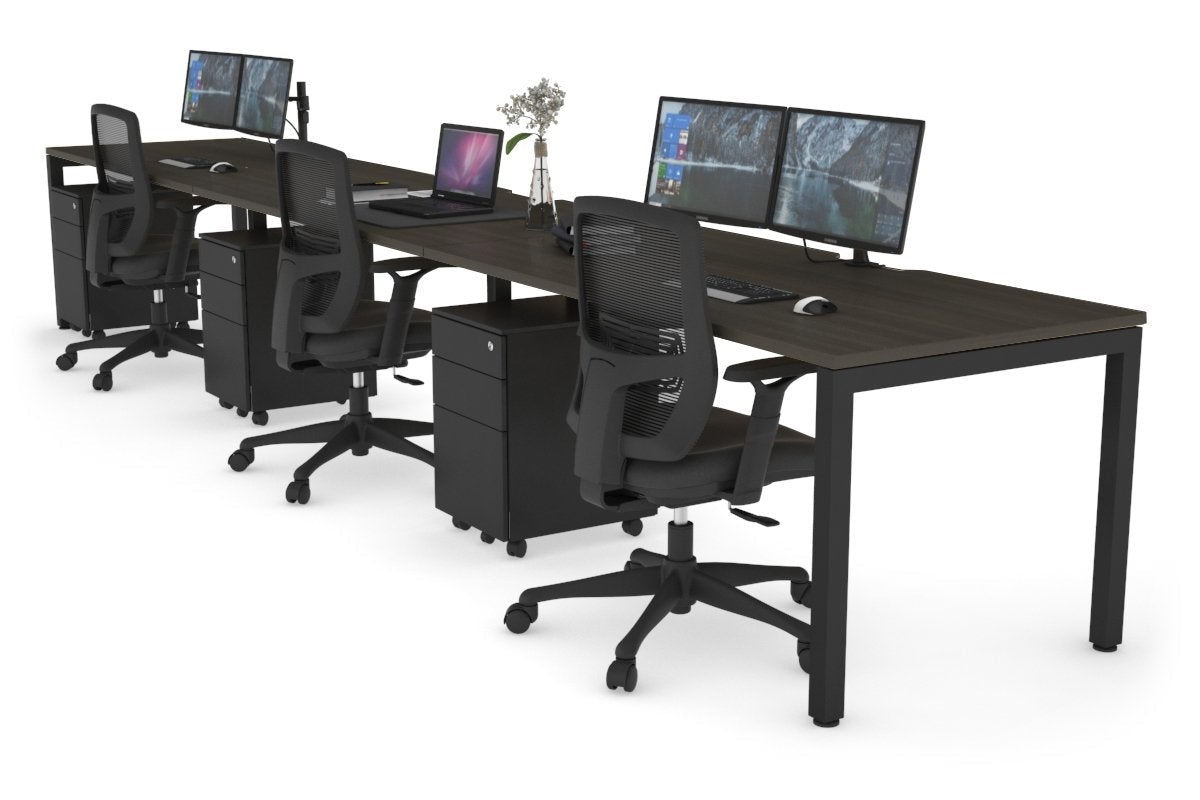 Quadro Square Leg 3 Person Run Office Workstations [1200L x 800W with Cable Scallop] Jasonl black leg dark oak 