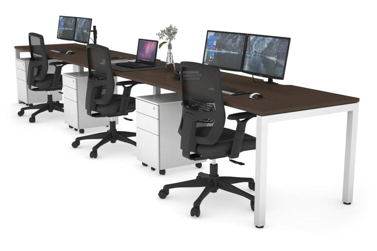 Quadro Square Leg 3 Person Run Office Workstations [1200L x 800W with Cable Scallop] Jasonl white leg wenge 