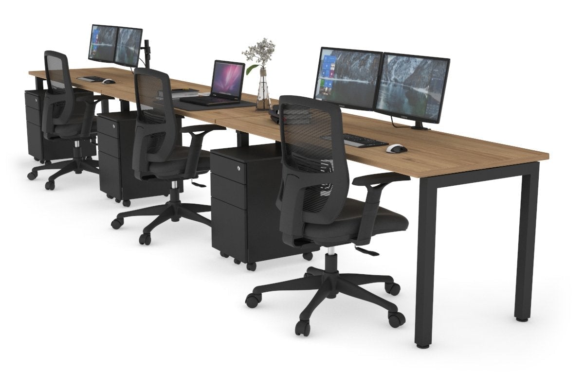 Quadro Square Leg 3 Person Run Office Workstations [1400L x 700W] Jasonl black leg salvage oak 