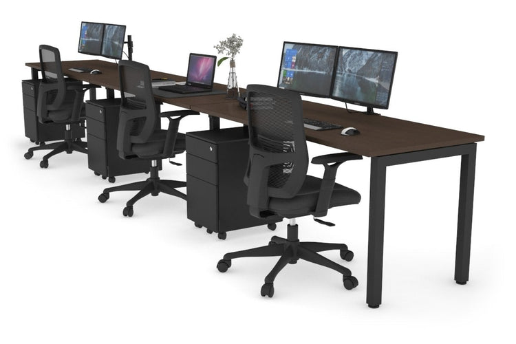 Quadro Square Leg 3 Person Run Office Workstations [1400L x 700W] Jasonl black leg wenge 