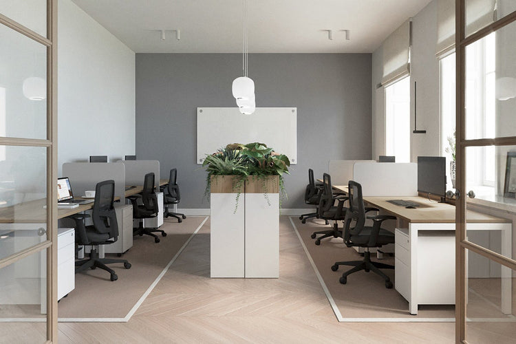 Quadro Square Leg 3 Person Run Office Workstations [1400L x 800W with Cable Scallop] Jasonl 