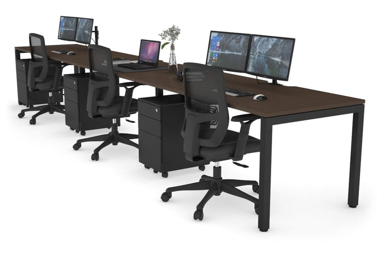 Quadro Square Leg 3 Person Run Office Workstations [1400L x 800W with Cable Scallop] Jasonl black leg wenge 