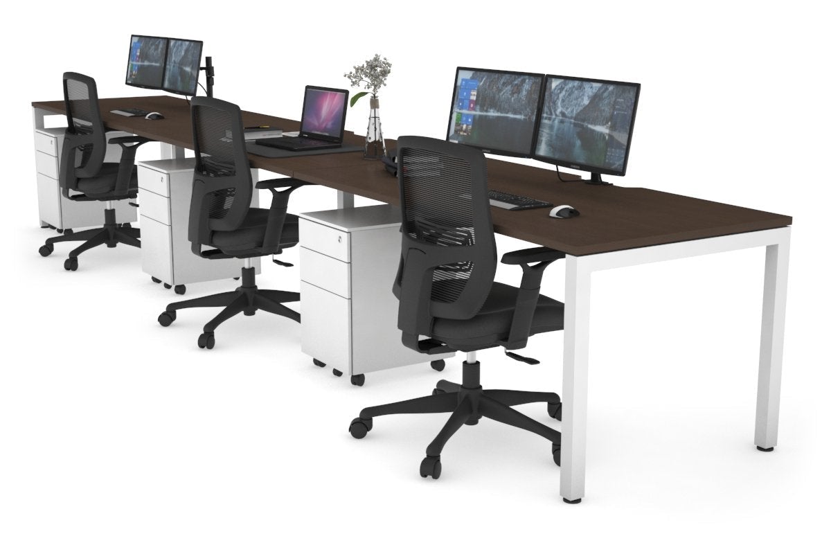 Quadro Square Leg 3 Person Run Office Workstations [1400L x 800W with Cable Scallop] Jasonl white leg wenge 