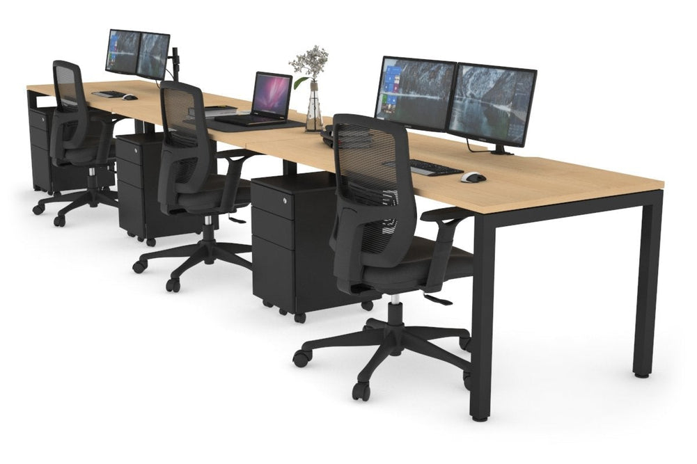 Quadro Square Legs 3 Person Run Office Workstation [1400L x 800W with Cable Scallop]-black leg maple 