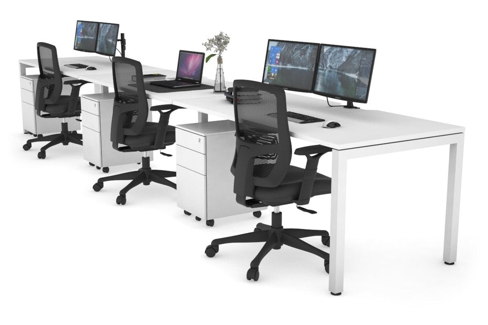 Quadro Square Legs 3 Person Run Office Workstation [1400L x 800W with Cable Scallop]-white leg white 