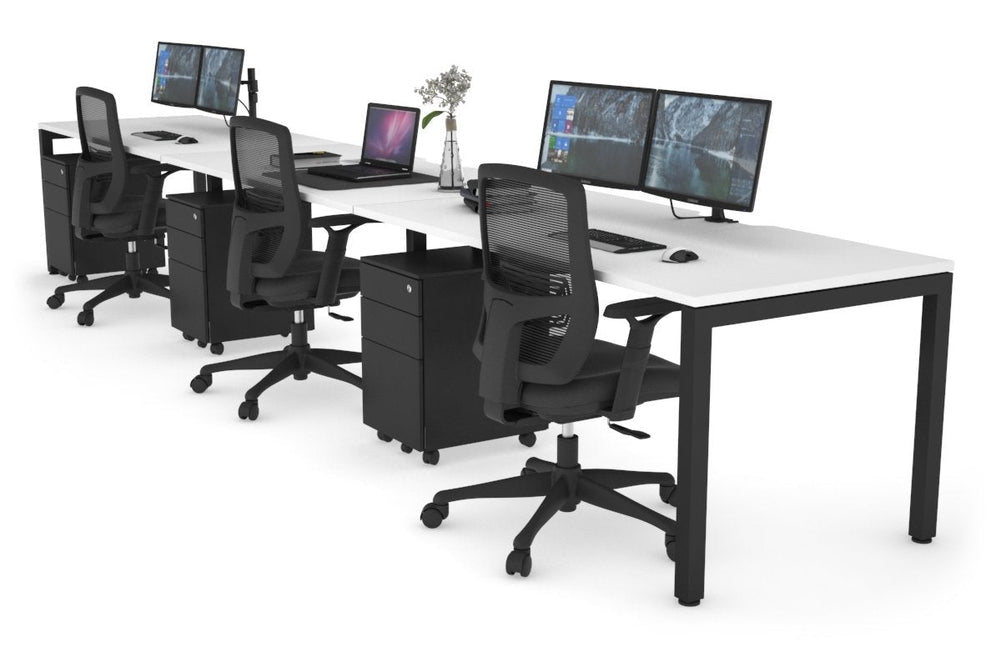 Quadro Square Legs 3 Person Run Office Workstation [1600L x 800W with Cable Scallop]-black leg white 