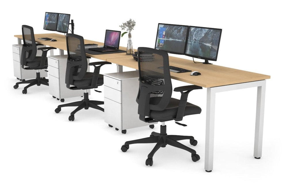 Quadro Square Legs 3 Person Run Office Workstation [1800L x 700W]-white leg maple 