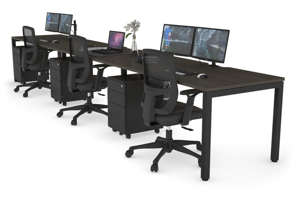 Quadro Square Legs 3 Person Run Office Workstation [1800L x 800W with Cable Scallop]-black leg dark oak 