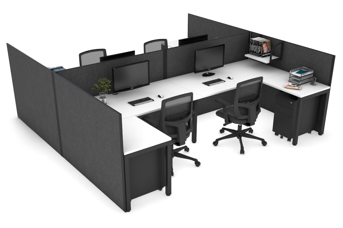 Quadro Square leg 4 Person Corner Workstations - H Configuration - Black Frame [1400L x 1800W with Cable Scallop] Jasonl white moody charchoal none