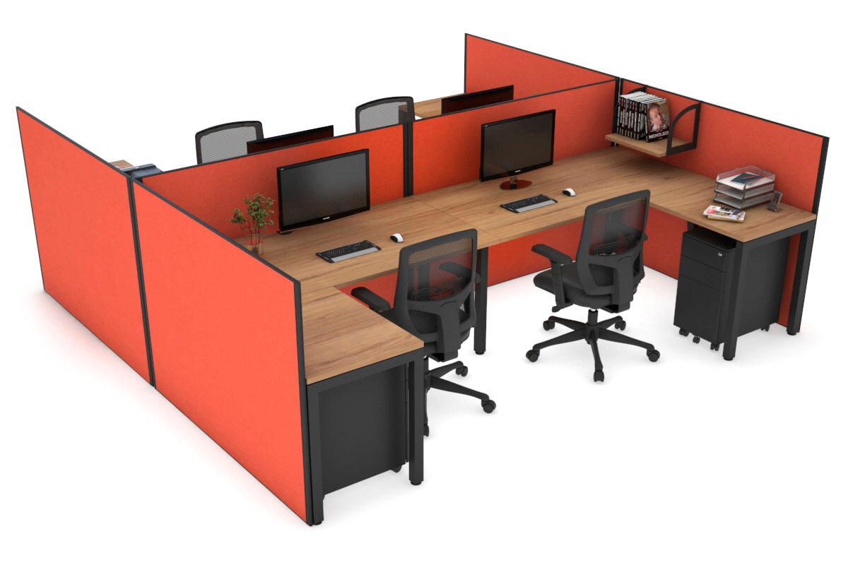 Quadro Square leg 4 Person Corner Workstations - H Configuration - Black Frame [1400L x 1800W with Cable Scallop] Jasonl salvage oak squash orange none